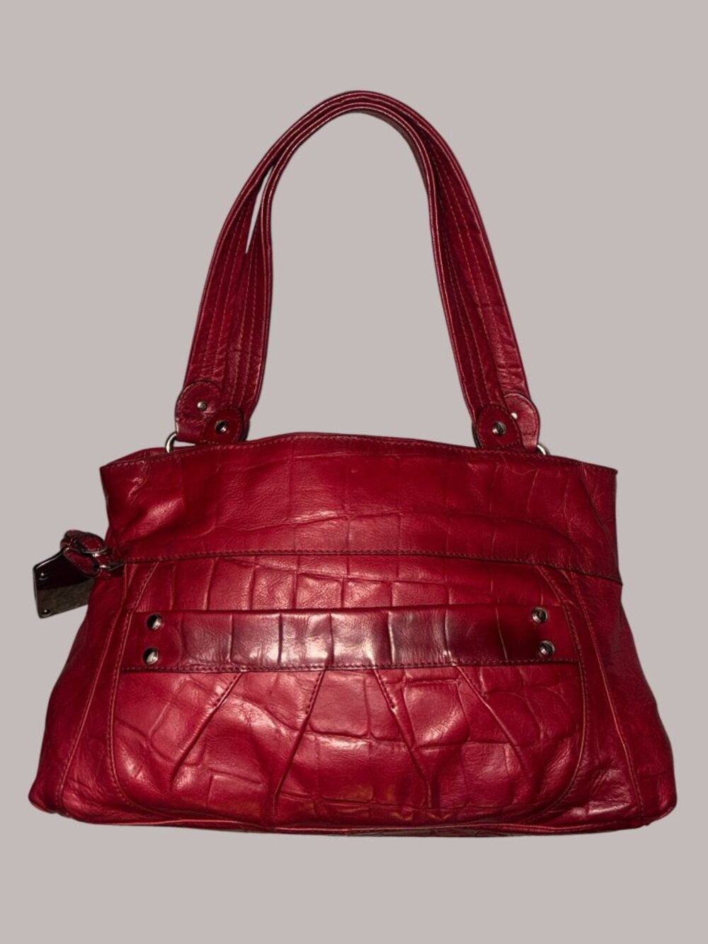 B Makowsky Shoulder Bag A95523 Red Croc Embossed Leather Hobo Satchel +Bag Charm - Picture 4 of 10